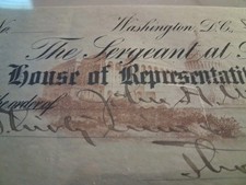 SLING'S RARE 1912 U.S. House of Representatives Sergeant at Arms Check