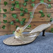 Seychelles Women's Gold Synthetic Kitten Heel Sandals Size 8 Dressy Floral