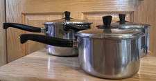 Vintage SEARS Roebuck Heat Core Stainless Steel Pots Pans Lids - Made in the USA