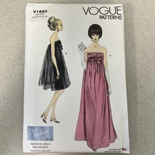 UNCUT  Vogue V1885 Misses 1966 Design Cocktail Dress  A5 (6-8-10-12-14) Pattern