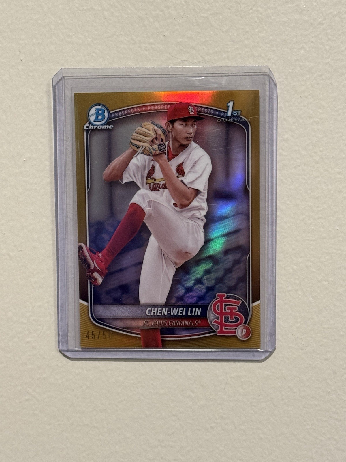 2025 Bowman Chrome #BCP-141 Prospects Chen-Wei Lin Gold /50 Cardinals