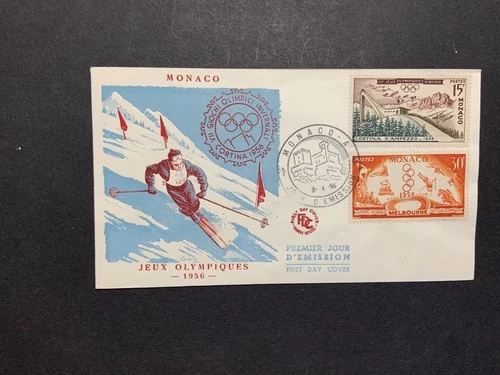 Monaco 1956 FDC 1st day cover Cortina Italy Winter Olympics
