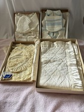 Vintage 1960  s Baby Clothes Lot Sweater Sets, Blanket, 4Pc Girl Christening Set