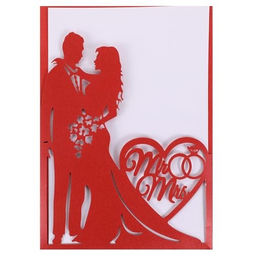 Cartes d'invitation de mariage ajourées rouges chic | Lot de 10 faire-part découpés au laser