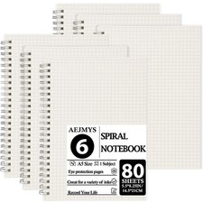 Spiral Graph Notebooks,6 Pack A5 Grid Notebook,Graph Paper Spiral Notebook,10...