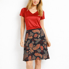 Vtg Y2K Slip Skirt Size M Black Red Paisley Layered Flutter Whimsygoth USA Made