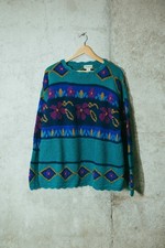 Vintage L.L.Bean Teal Floral Knit Crewneck Pu...