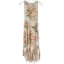 RAGA Anthropologie Hi-Lo Sleeveless Boho Flowy Floral Dress White Sz M Coquette