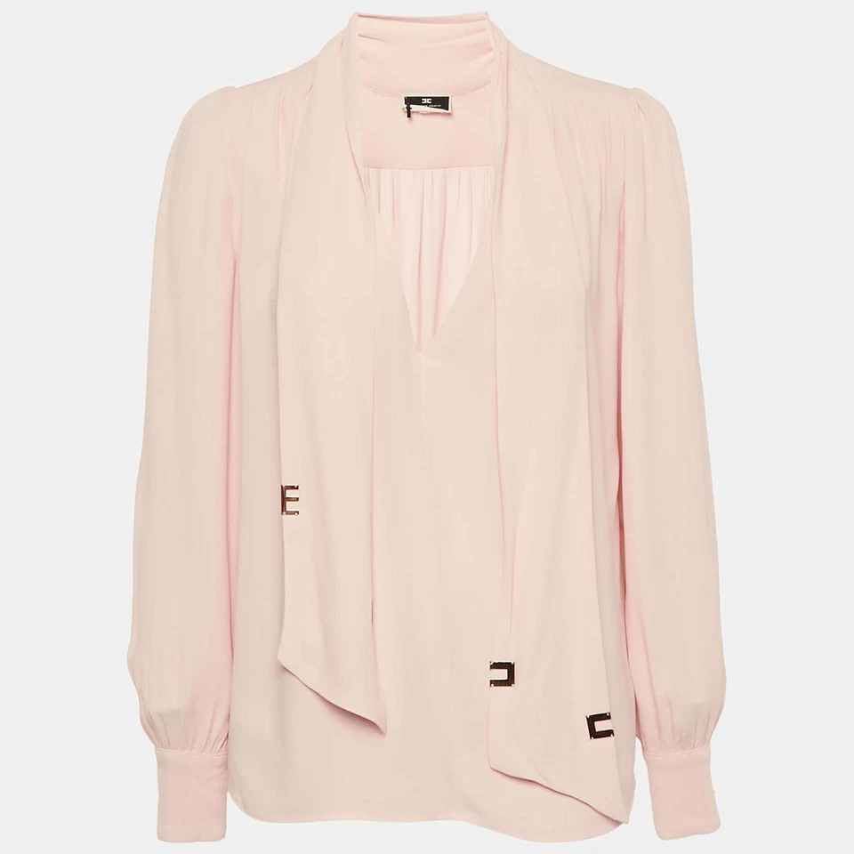 Blusa Elisabetta Franchi Rosa Claro Georgette Detalle Bufanda M
