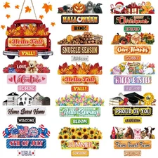 43 Pcs Interchangeable Welcome Sign for Front Door Farmhouse Truck Porch Hang...