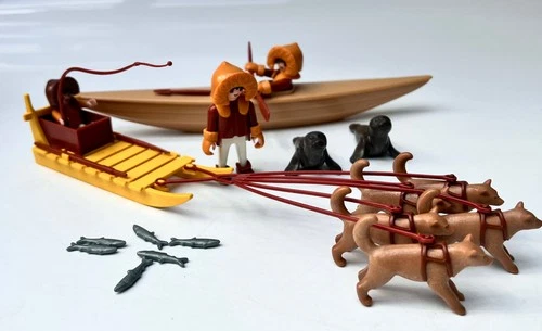 Playmobil 3466 Eskimo Set Sled Dogs Kanjak Figures Vintage