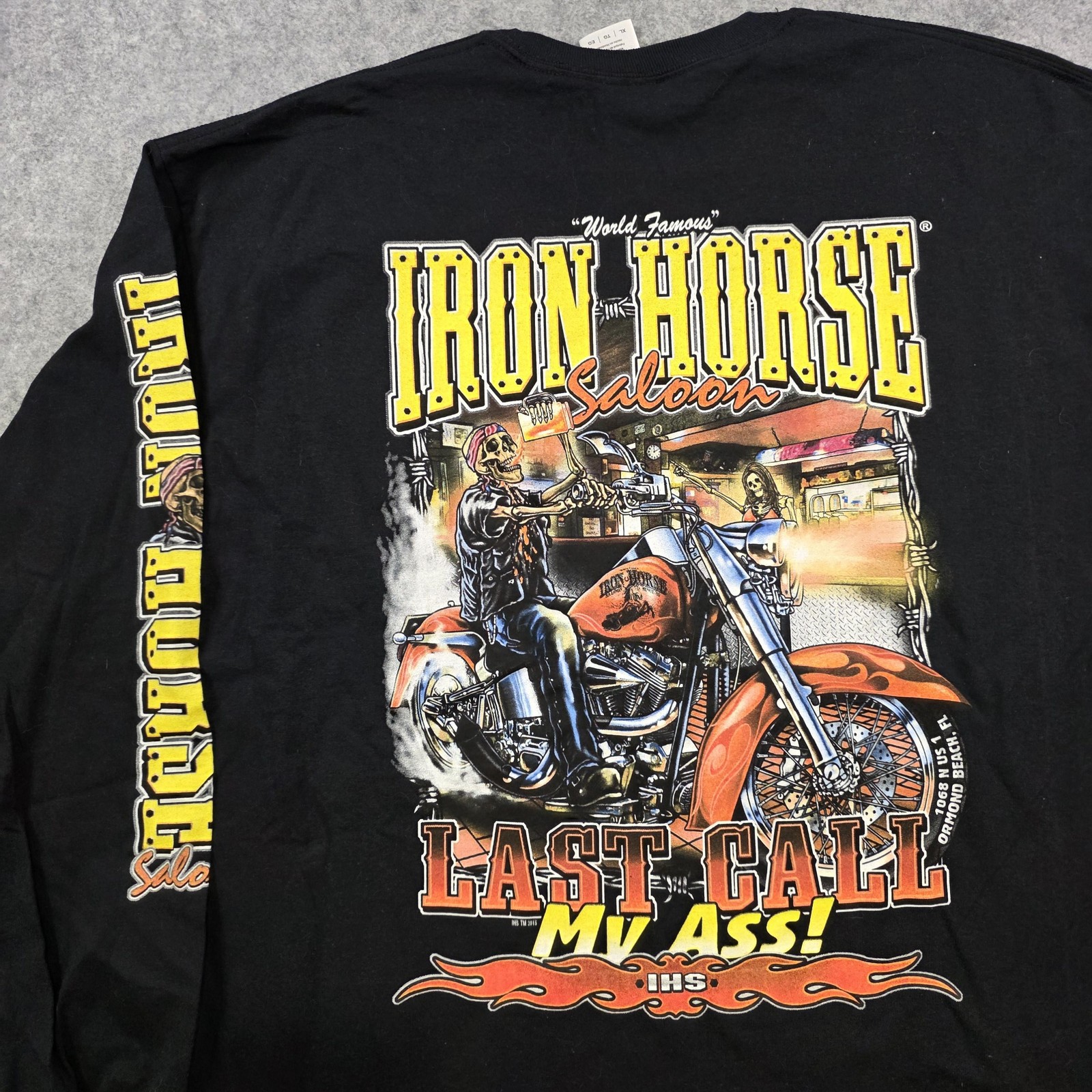 Iron Horse Saloon T Shirt Mens XL Motorcycle Black Long Sleeve Pocket Biker Bar
