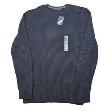 Nautica Ribbed Knit Cotton Sweater Mens XL Navy Blue Crew Neck NEW