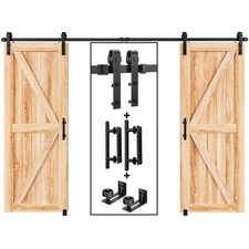 12 FT Double Sliding Barn Door Track and Handle Hardware Kit,Basic J Pulley,S...