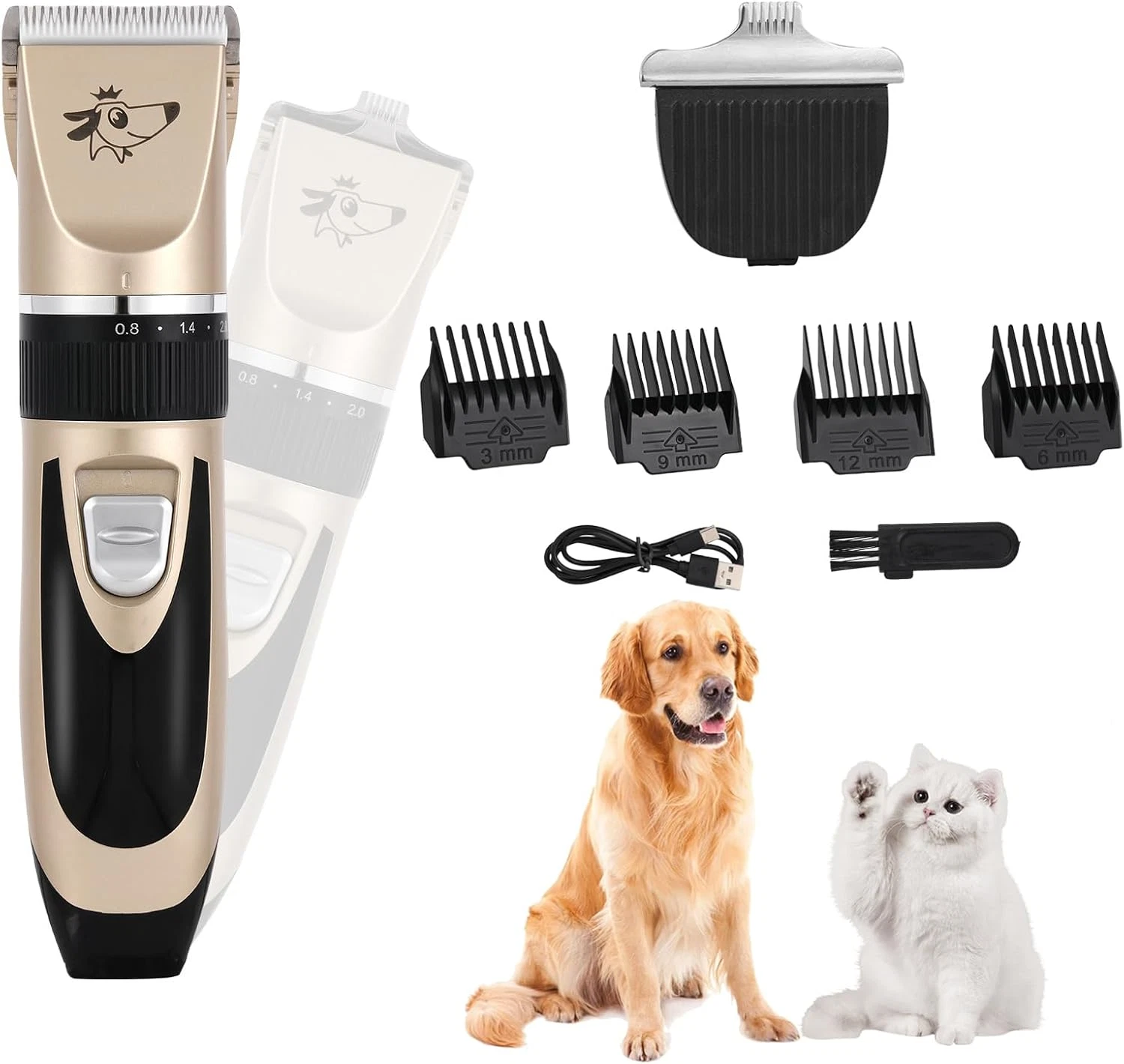 Dog Clippers Grooming Kit, Low Noise with Rechargeable, Pet Shaver Cordless Elec