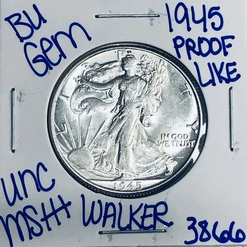 1945 BU UNCIRCULATED WALKING LIBERTY SILVER HALF DOLLAR AUTHENTIC U.S. MINT 3866