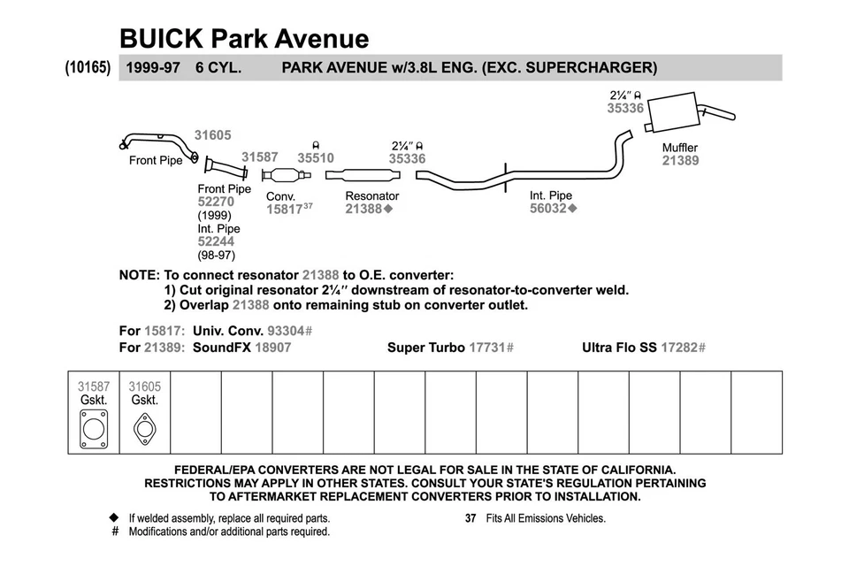 For Buick Park Avenue 97-99 Exhaust Muffler SoundFX Aluminized Steel Oval Direct Foto 3 de 3