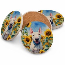 Caroline's Treasures English Bull Terrier in Sunflowers Sandstone Coasters Pk 4