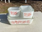 3 Pyrex Vintage Gooseberry Pink  Refrigerator Set Dishes 503 & (2) 501 w/ Lids