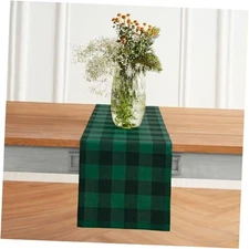  Linen Buffalo Plaid Table Runner 108 Inches Long - 14 x 108 Inch Green & Black