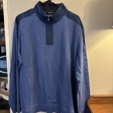 Bugatchi Men  s Performance Quarter Zip Blue Pullover Mock Neck Sz XL