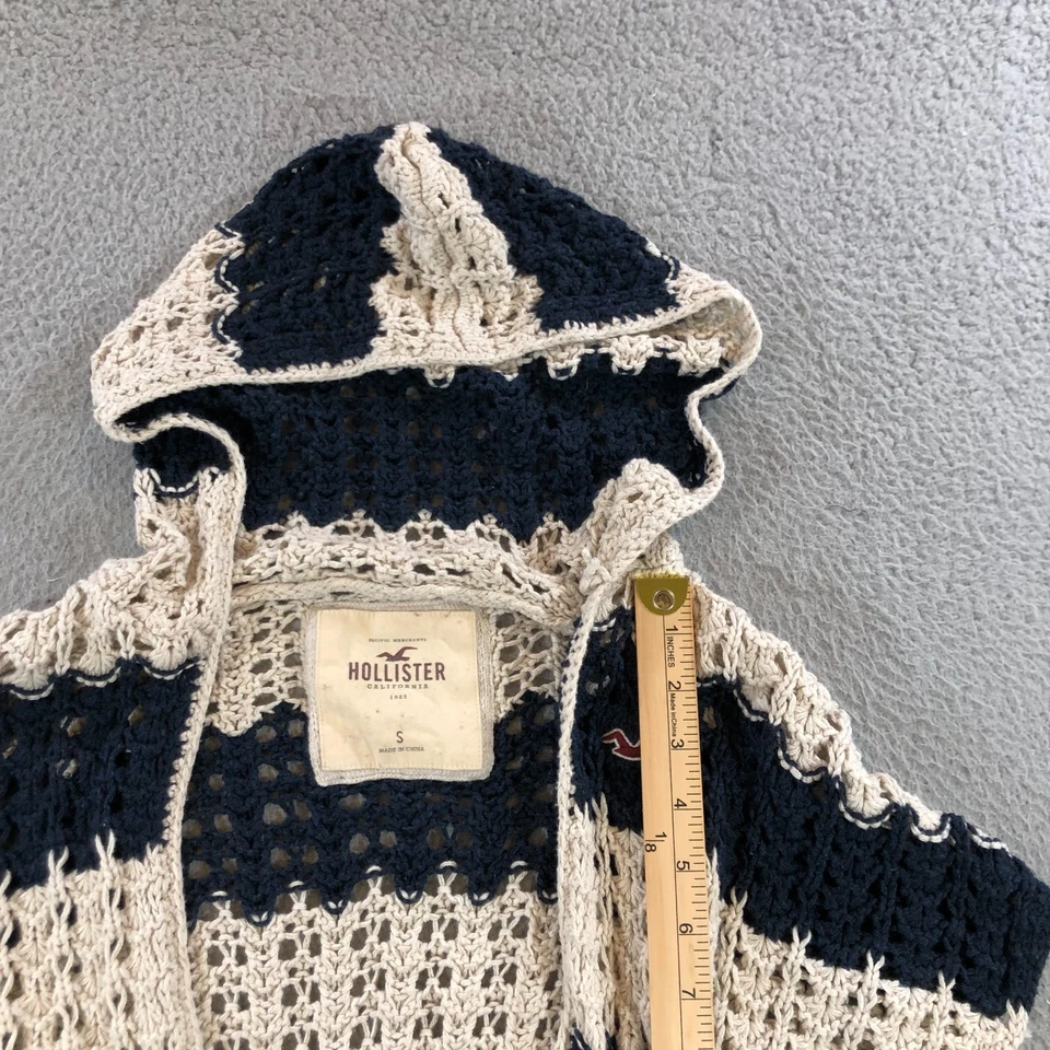 Suéter hollister feminino vintage S listras azuis marfim malha aberta com cinto ano 2000 - Imagem 4 de 4