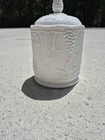 vintage Indiana Glass "Harvest" milk glass canister & Lid grape and leaf design