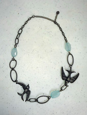 Vintage Silver Toned Sparrow Bird Necklace Bl...