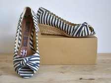 Vintage NEXT Navy Stripe Peep Toe Canvas Espadrilles Wedge Shoes UK 5