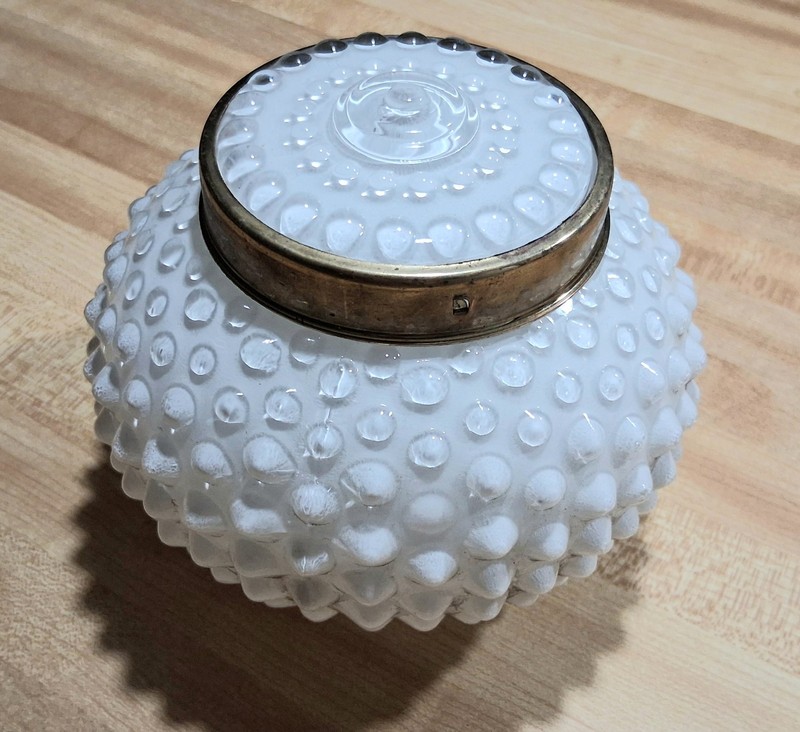 Vintage Brass Ring White Hobnail Glass Light Shade Globe