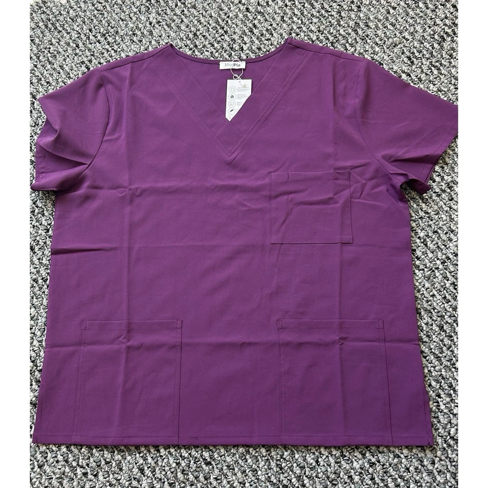 Medpia Scrub Top Med Lot of 3 NWT Navy Purple Beige Stretch Pockets CNA Nurse - Image 3 of 4