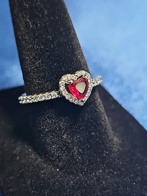 Pandora Elevated Red Heart Ring Sterling Silver - Size 6.5 (54)