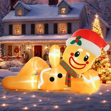 10FT Christmas Inflatables Outdoor Decoration Gingerbread Man Lying Flat Inflata