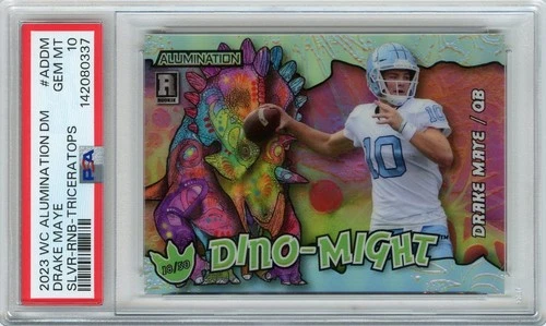 2023 WC Dino-Might Drake Maye SILVER TRICERATOPS Rookie #'D 18/50 PSA 10 POP 1