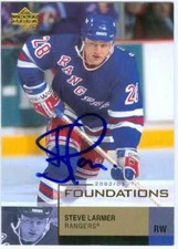 Steve Larmer autographed Hockey Card (Rangers) 2002 Upper Deck Foundations #69