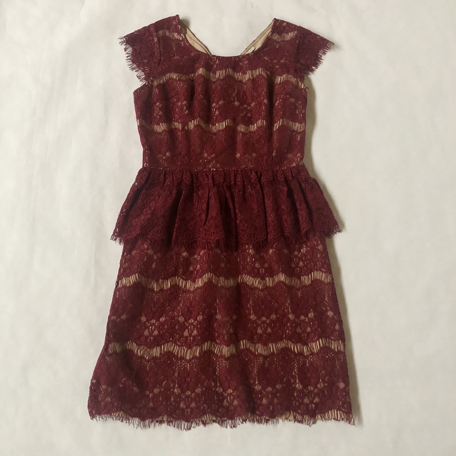 Anthropologie Maeve Womens Dress Small Elsa Peplum Lined Red Burgundy