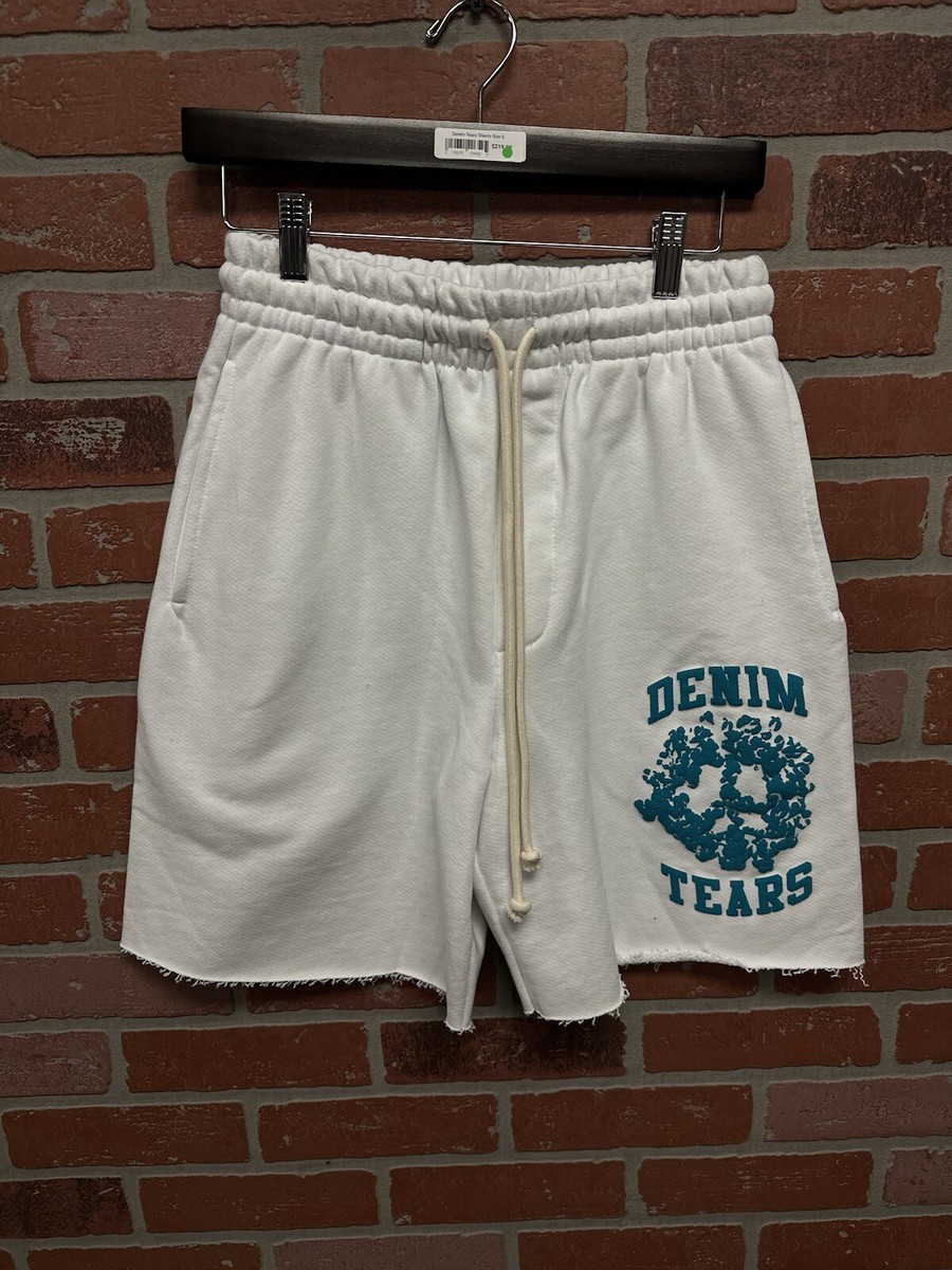 Denim Tears - Logo Print Drawstring Shorts Size:XXL White/Blue 100