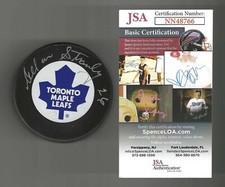 Allan Stanley Signed Toronto Maple Leafs Czechoslovakia Puck JSA COA NN48843