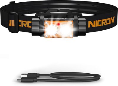 NICRON Headlamp Rechargeable, High Bright 1500 lumens 180°Rotating LED Head Lamp