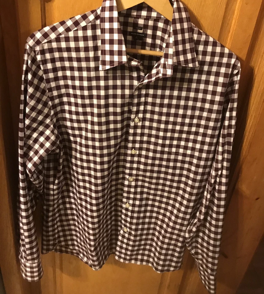 Camisa Club Monaco Púrpura a Cuadros Botones Talla L Limpia en Seco Foto 4 de 4