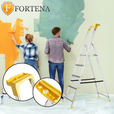 Stehleiter Haushaltsleiter mit gelb Ablage Leiter Aluminium mit Regal 5 Stufen