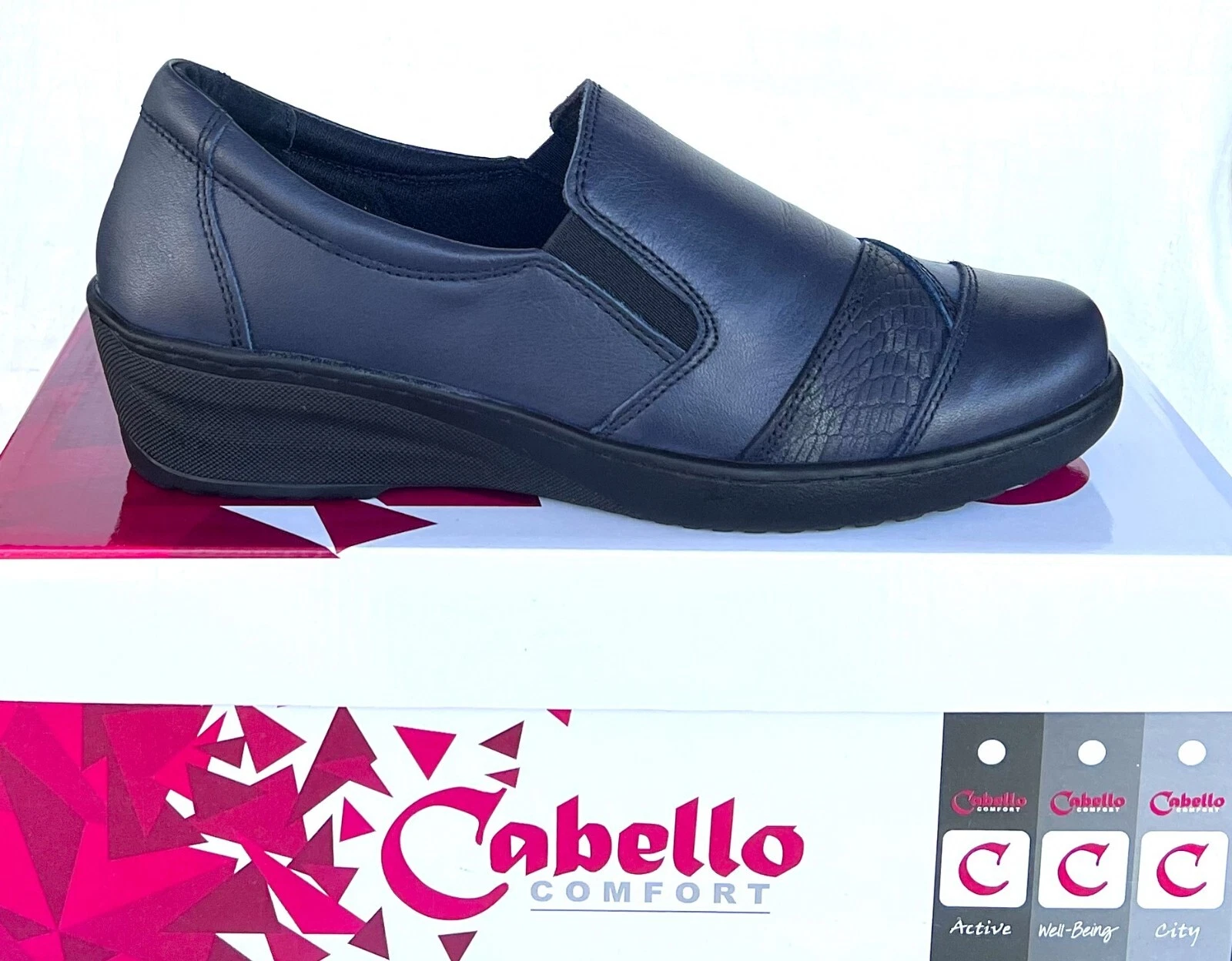 Cabello Comfort Leather Low Wedge Slip On Shoes Cabello Comfort CP736-18 Navy