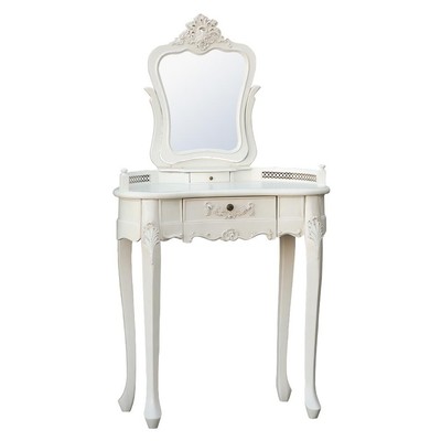 Antique Cream Shabby Chic French Dressing Table Mirror Set