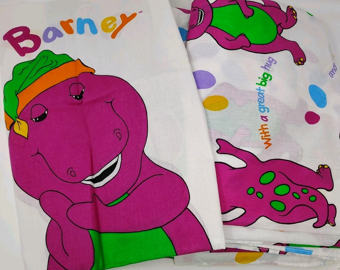 Vintage NOS 90s Barney The Purple Dinosaur Twin Bed Sheet Set Kids