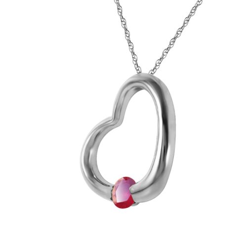 14K. SOLID GOLD HEART NECKLACE WITH NATURAL RUBY (White Gold) - Picture 1 of 5