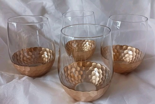 Fitz and Floyd DAPHNE GOLD  Stemless Wine Glasses/Goblets - Set/4  - Picture 1 of 8