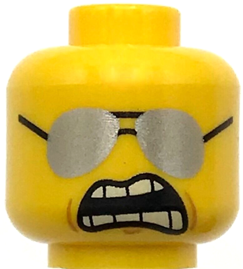 Lego New Yellow Minifigure Head Dual Sided Black Glasses Crooked Smile