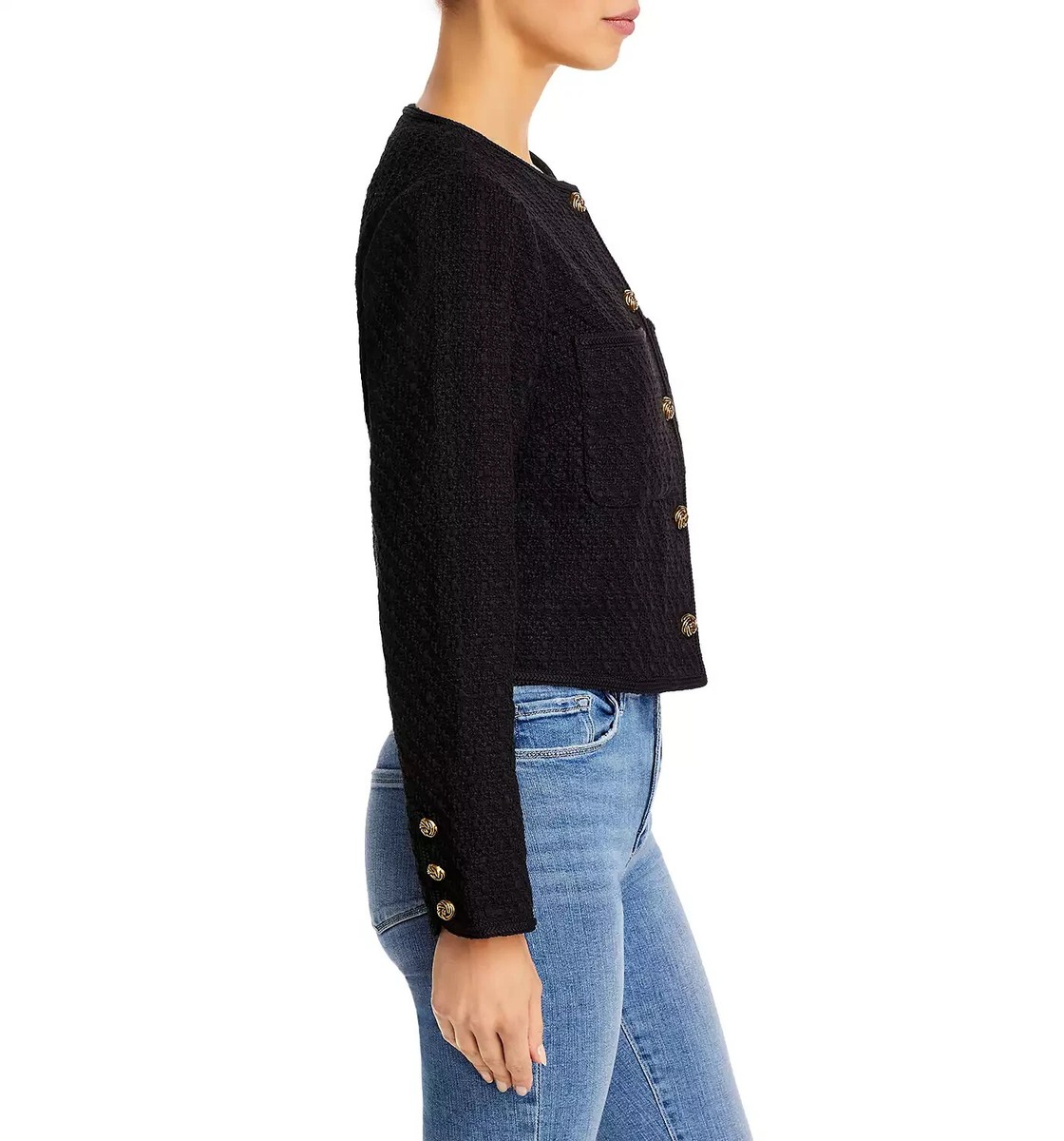 トップス bluelea Dot tweed fur gilet black Aqua L127312 Womens Black Round Neck Tweed Jacket Size XS | eBay