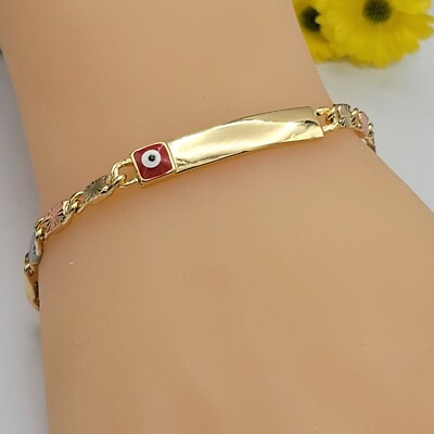 Beautiful Tri Color Gold Plated Mariner Star Link Chain ID Plate Eye Bracelet