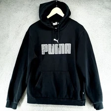 Puma Spellout Center Logo Pullover Hoodie Mens M Black Casual
